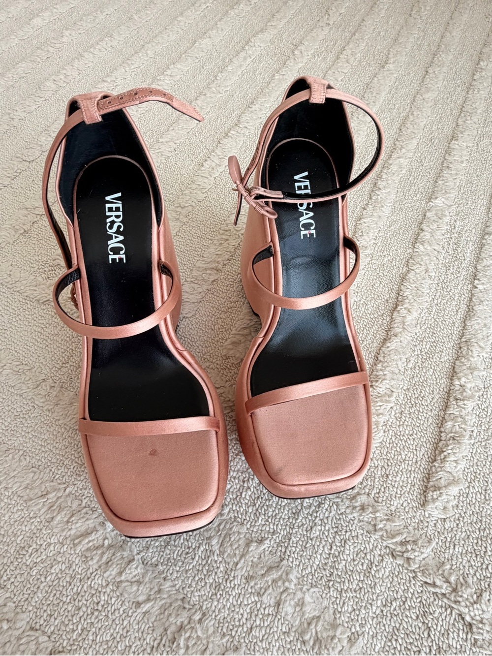 Versace Rose Gold Satin Platform Wedge Sandals / Size US 9.5/10 - Picture 6 of 8